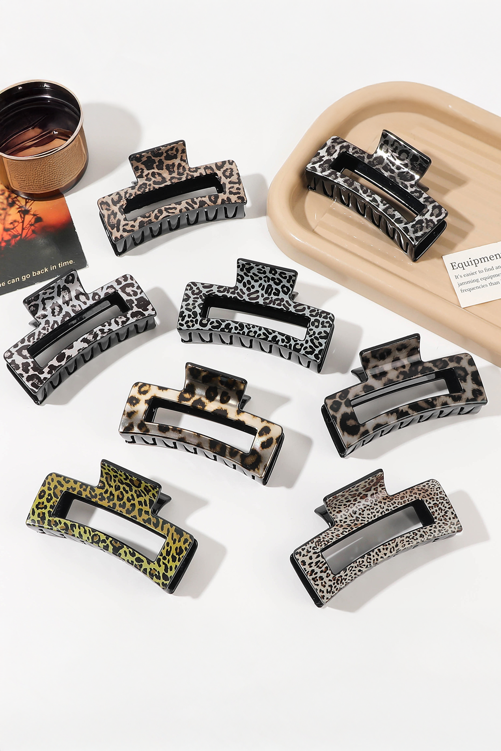 Leopard Print Hollow Out Square Large Hair Claw Clip