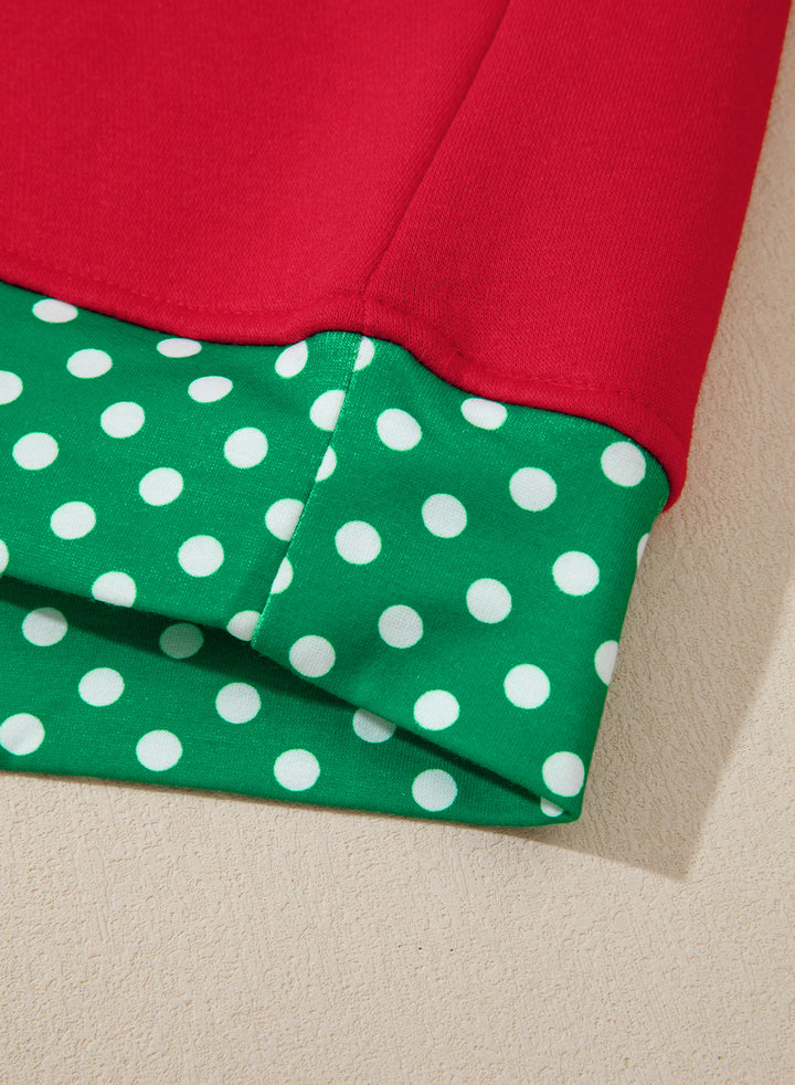 Racing Red Polka Dot Patchwork Round Neck Plus Size Sweatshirt