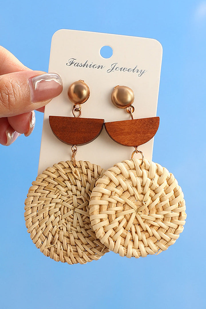 Boucles d'oreilles pendantes en forme de disque en bois tissé