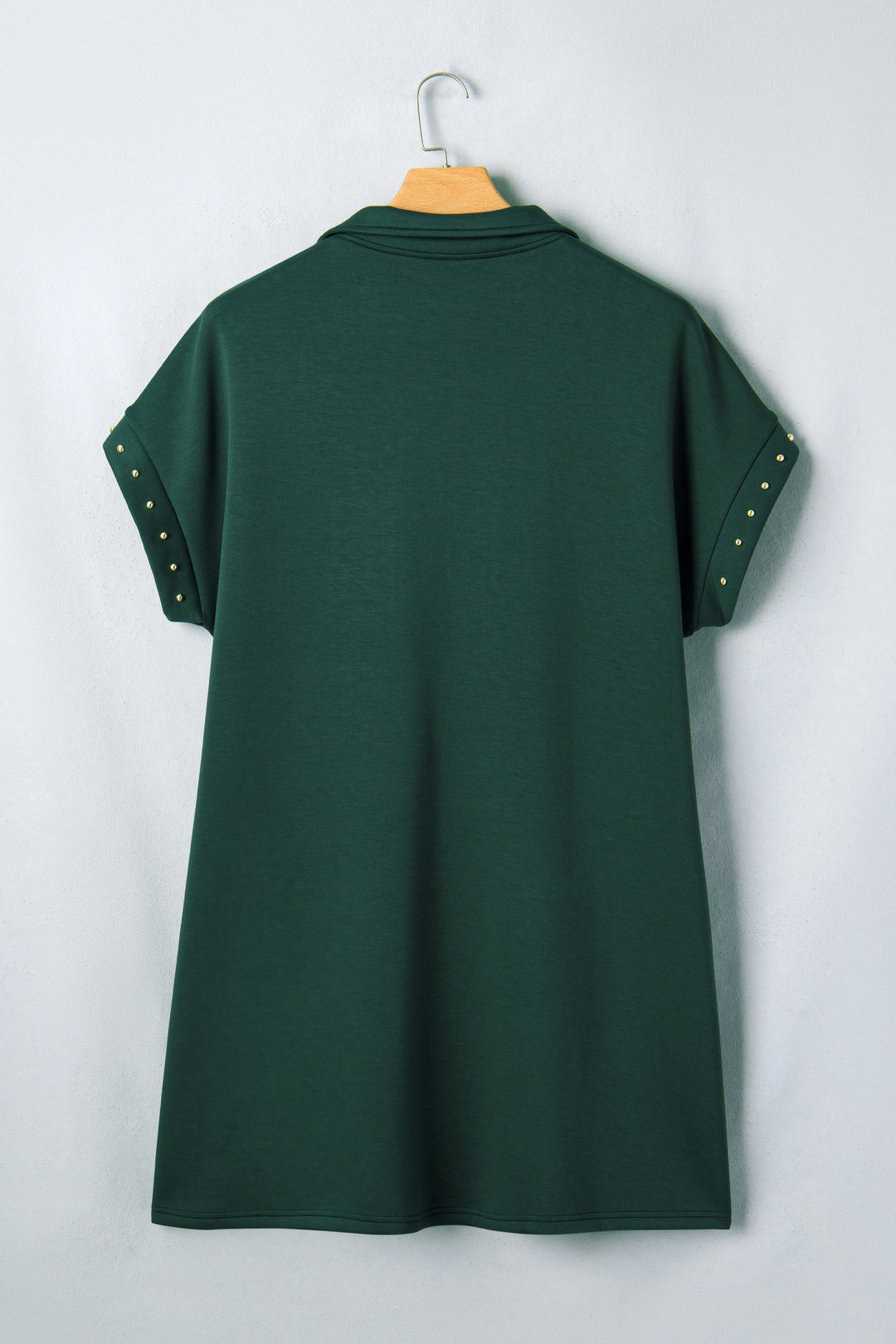 Evergreen Glow Studded Zip up Plus Size T Shirt Dress with Pockets