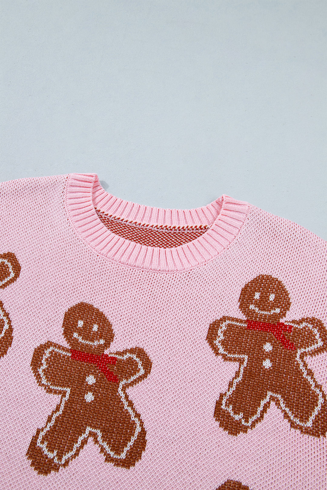 Pink Gingerbread Pattern Long Sleeve Shift Sweater