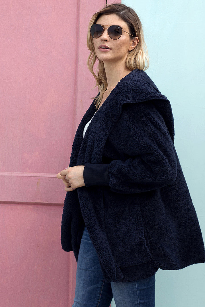 Pink Soft Fleece Hooded Open Front Jacket