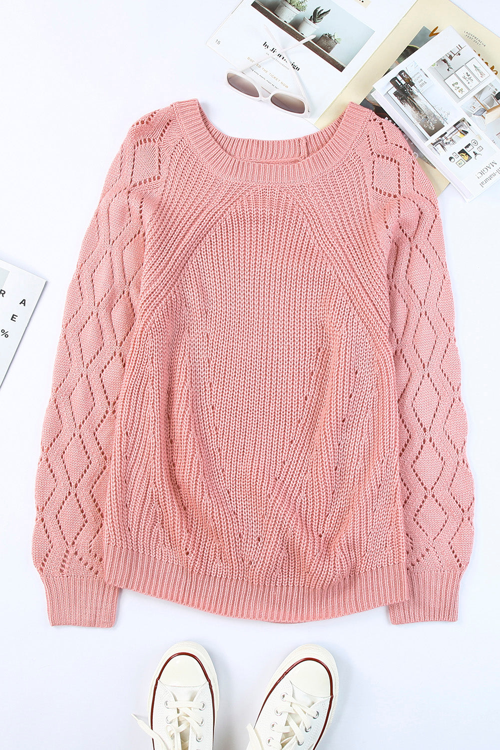 Hollow-out Puffy Sleeve Knit Sweater