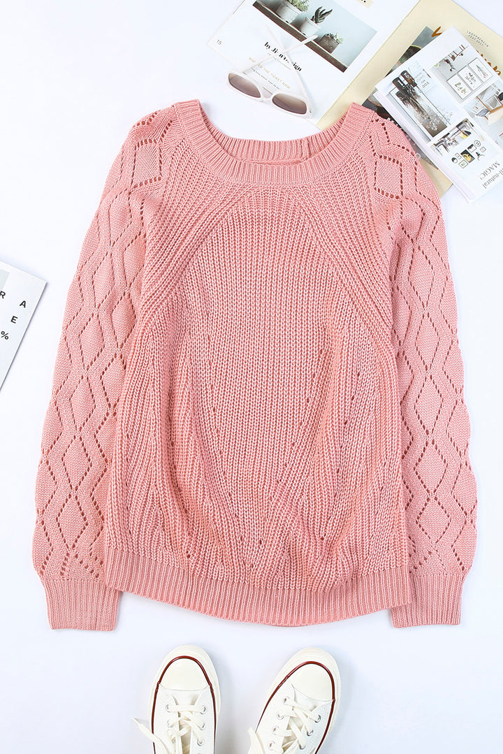 Hollow-out Puffy Sleeve Knit Sweater