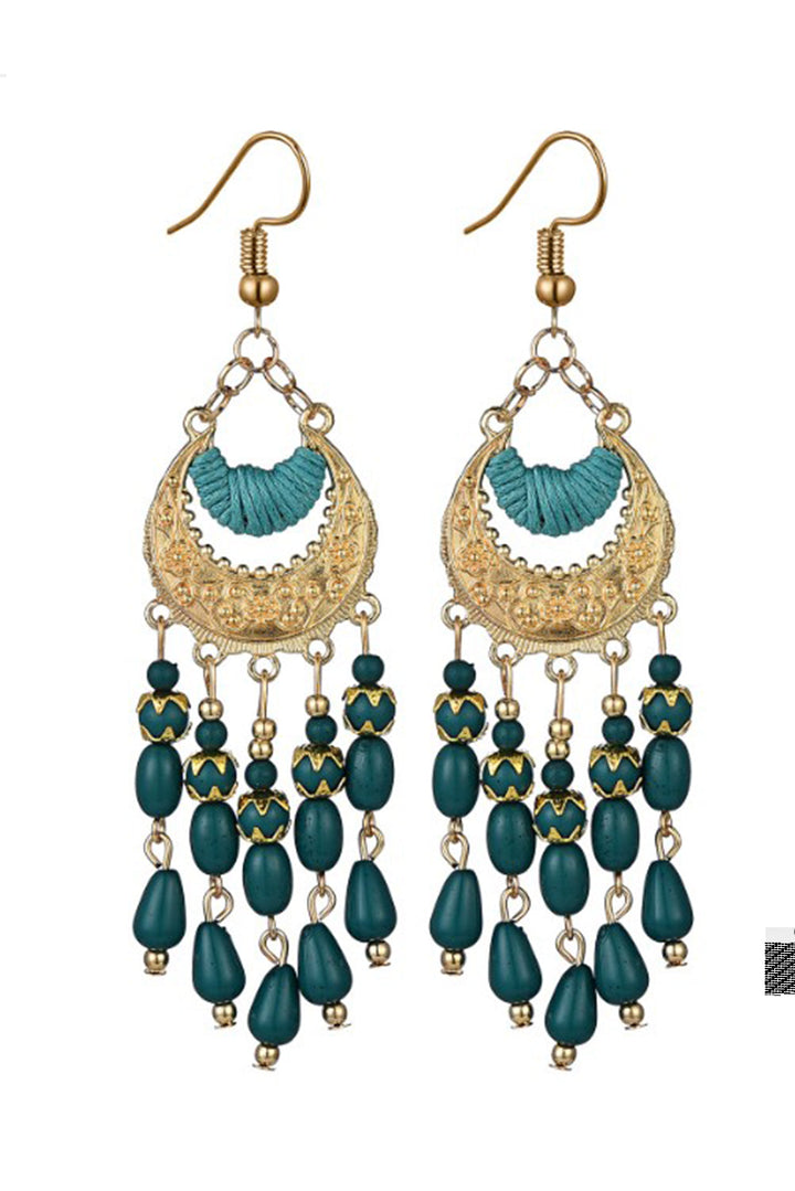 Boucles d'oreilles bohèmes à pampilles et perles en alliage