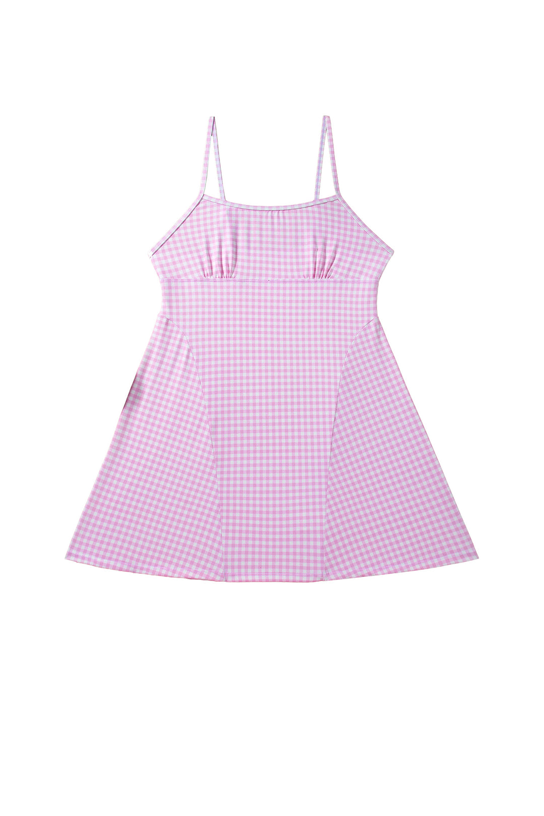 Pink Gingham Plaid Double Layered Cami Mini Dress 3pcs Set