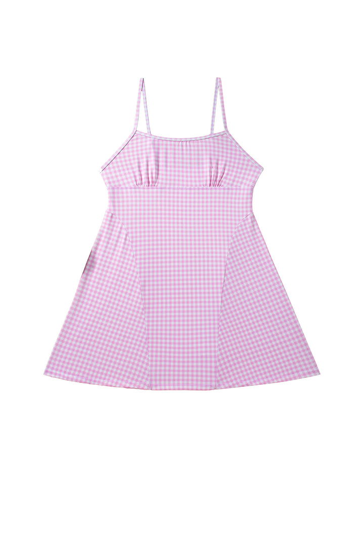 Pink Gingham Plaid Double Layered Cami Mini Dress 3pcs Set