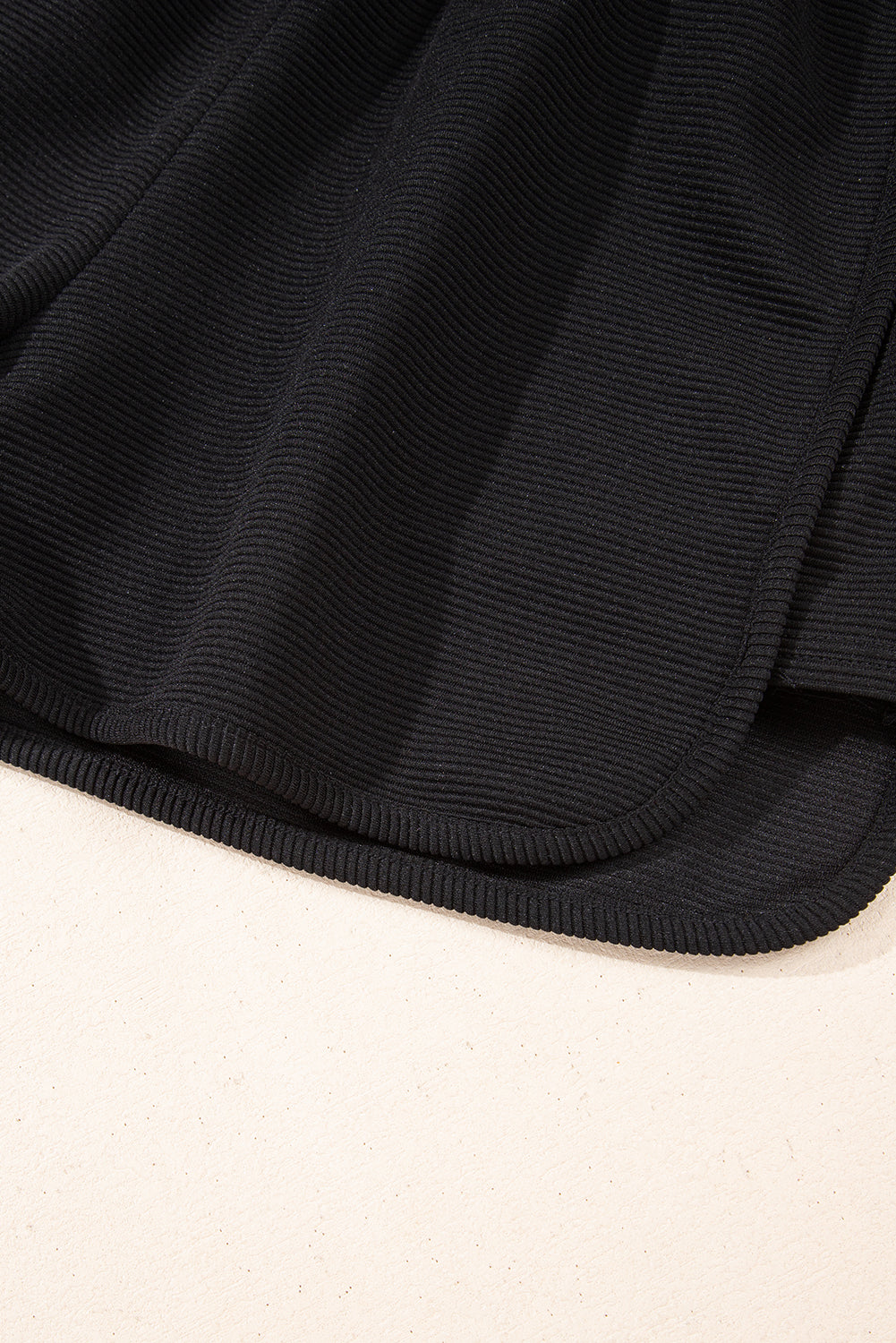 Black Textured Half Zip Kangaroo Pocket Top Drawstring Shorts Set