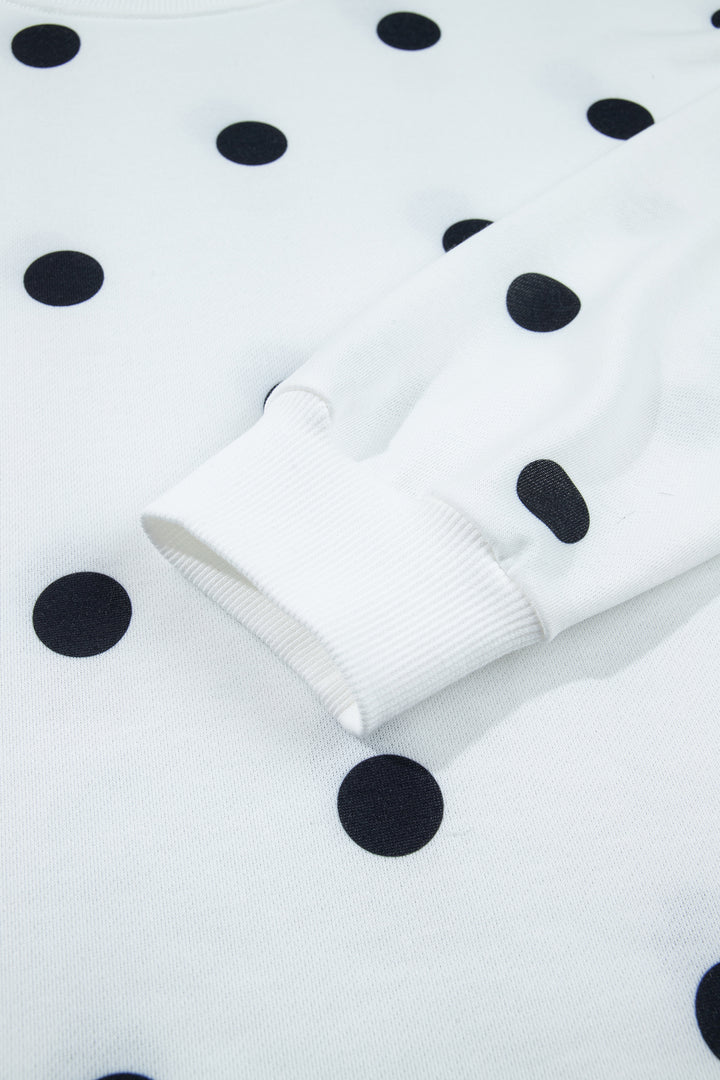 Beige Polka Dot Raw Hem Relaxed Pullover Loose Skort Two Piece Set