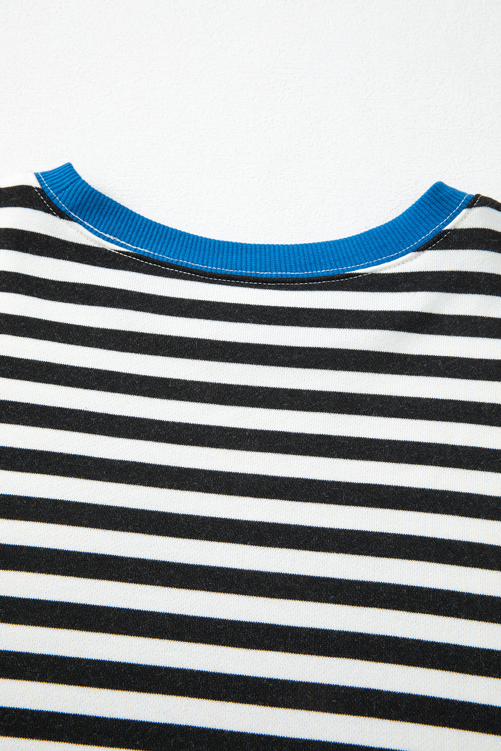 Striped Contrast Ribbed Trim Crossed Stitch Drop Shoulder Sweatshirt