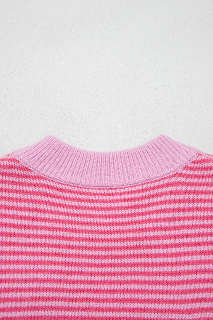 Rose Stripe Contrast Heart Pattern Valentine Knit Sweater
