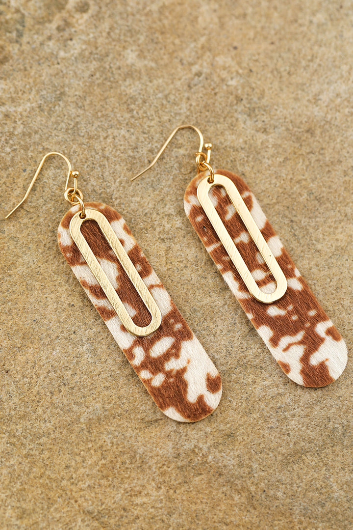 Leopard Double Layer Geometric Hook Dangle Earrings