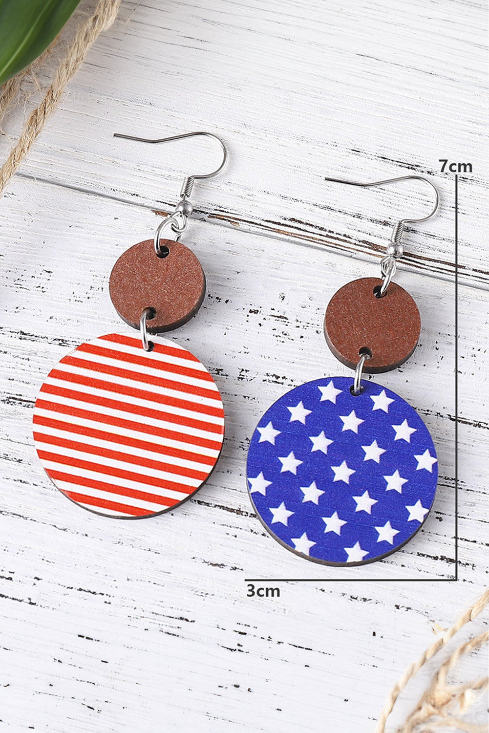 Boucles d'oreilles drapeau en bois du 4 juillet