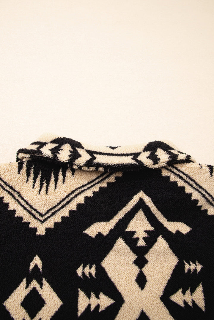 Western Aztec Half Placket Plush Sweatshirt
