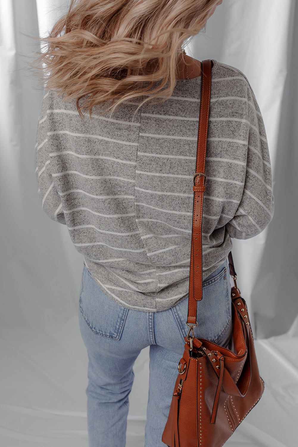 Gray Stripe Dolman Sleeve Cotton Top