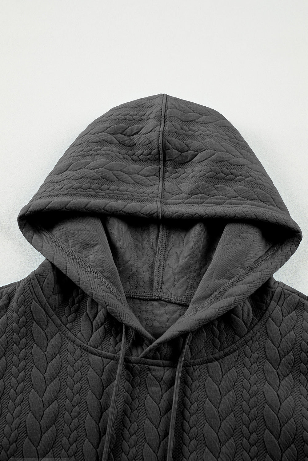 Gray Cable Textured Baggy Solid Hoodie