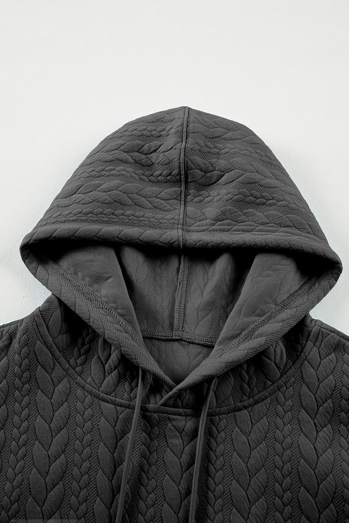 Gray Cable Textured Baggy Solid Hoodie