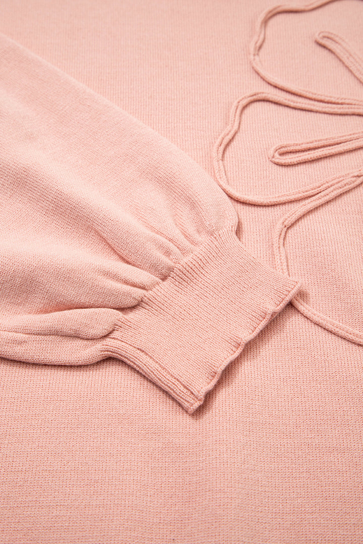 Peach Blossom Big Flower Accent Bubble Sleeve Drop Shoulder Sweater