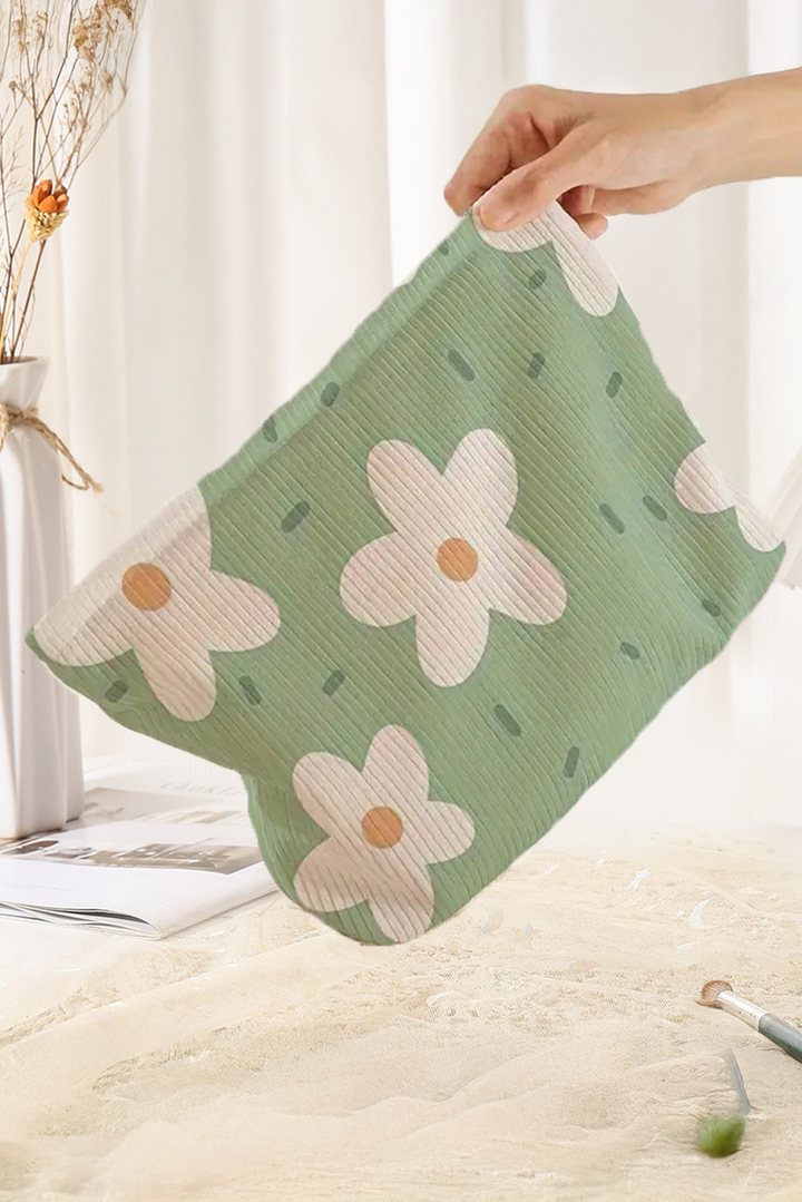 Grande trousse de maquillage en velours côtelé à fermeture éclair et imprimé floral