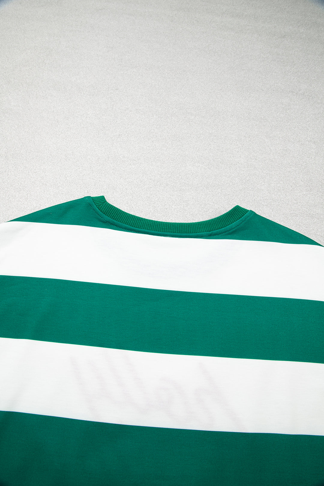 Green Stripe holly jolly Letter Embroidered Pullover Sweatshirt