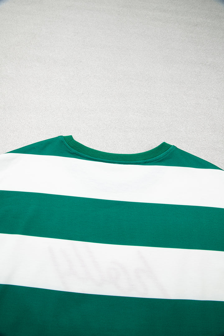 Green Stripe holly jolly Letter Embroidered Pullover Sweatshirt