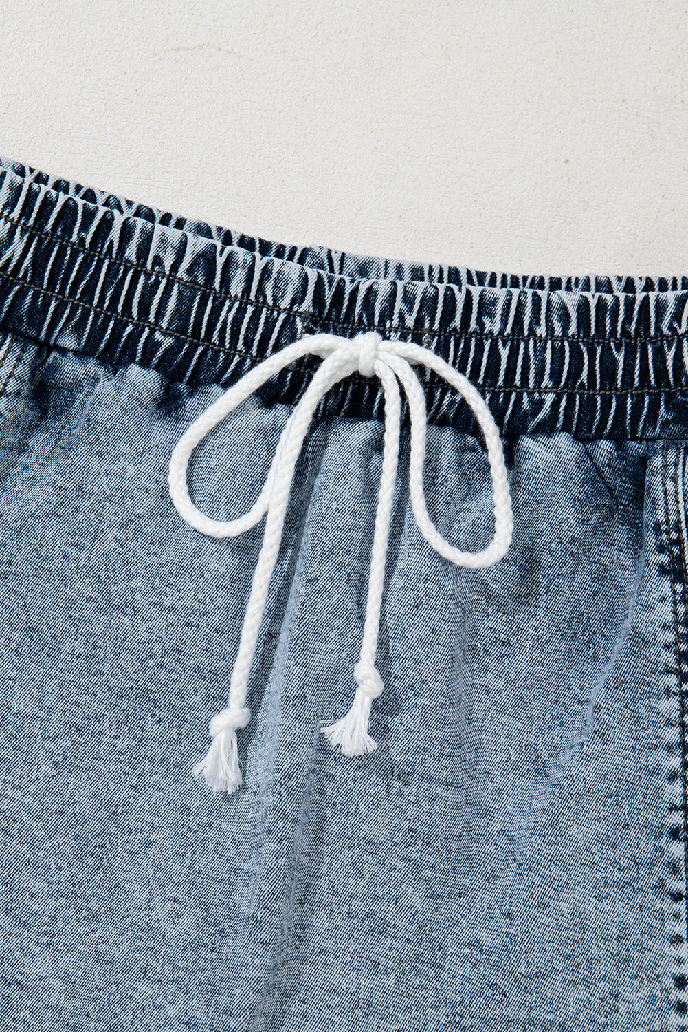 Dusk Blue Drawstring Elastic Waistband Pocketed Denim Shorts