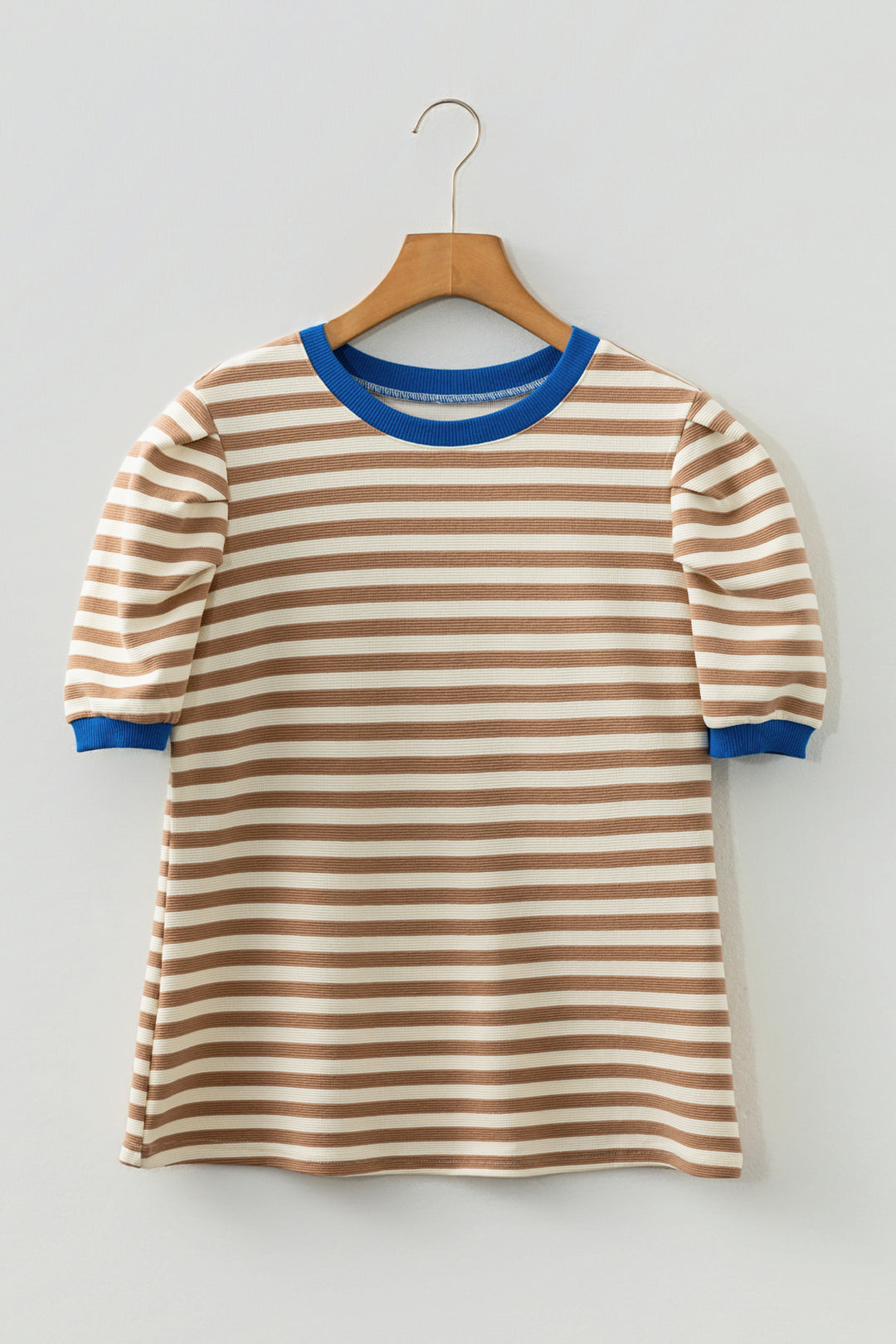 Short Puff Sleeve Contrast Trim Round Neck Tee