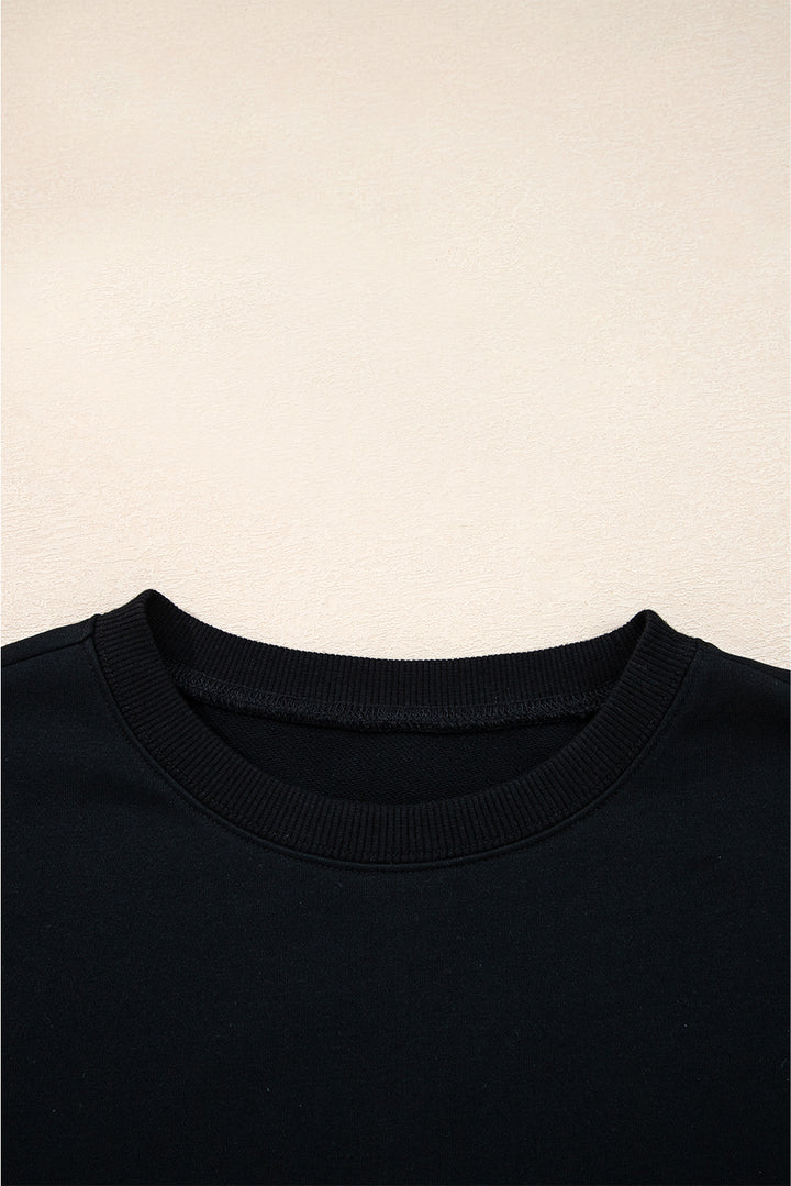 Black Varsity Striped Detail Drop Shoulder Oversized Sweatshirt