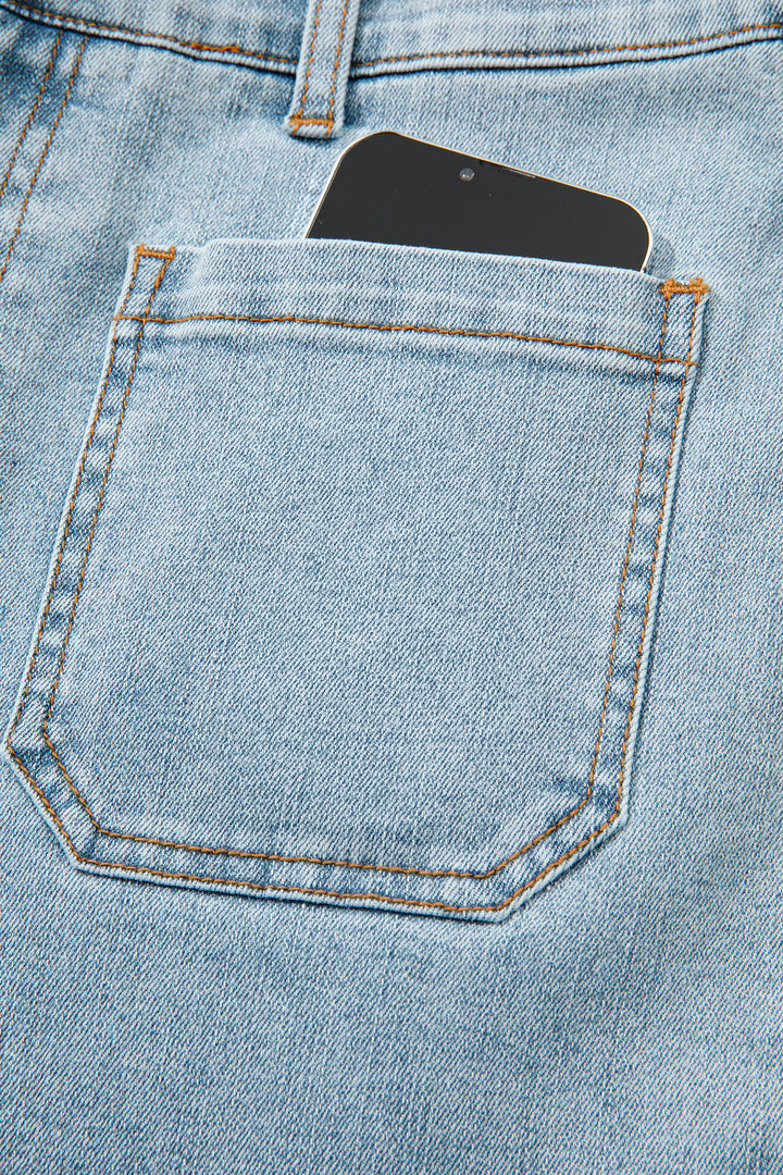 Beau Blue Solid Full-Length Regular Pocket Detail Denim Jeans