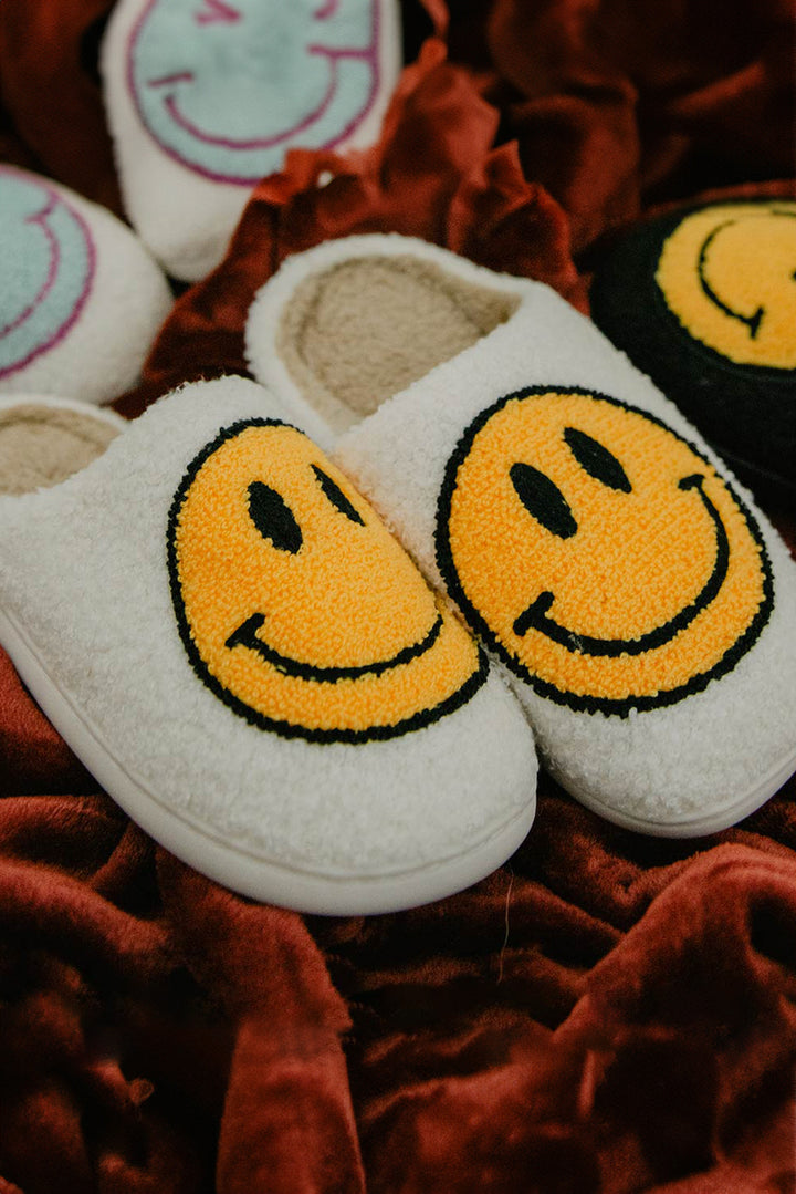 Chaussons antidérapants en peluche à imprimé visage souriant