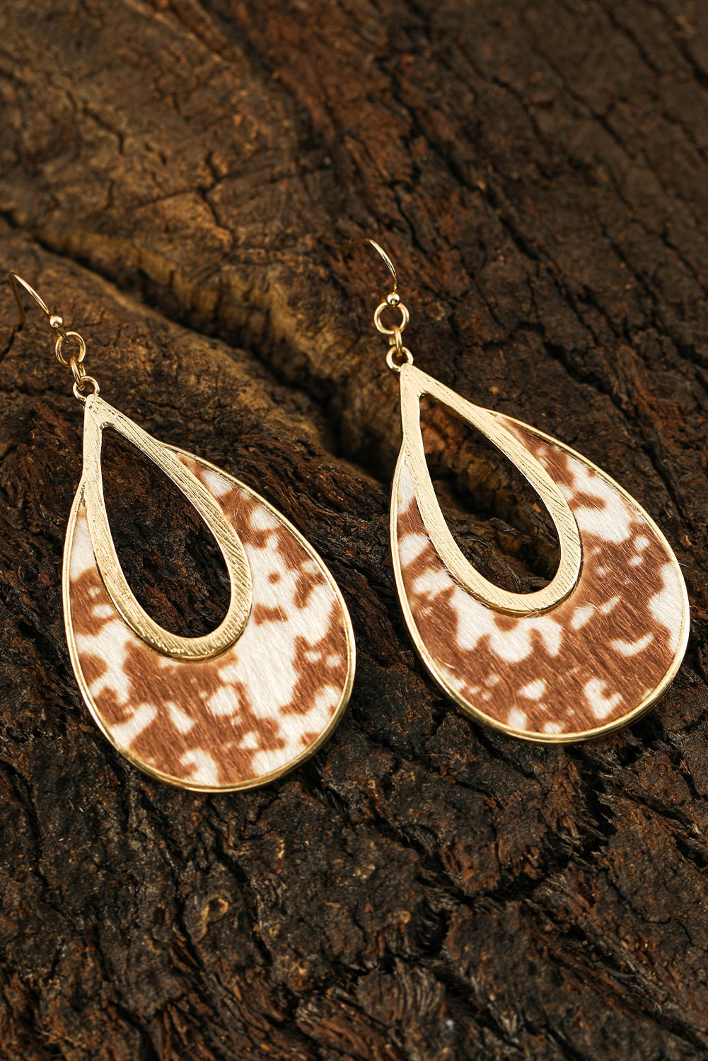 Boucles d'oreilles à crochet en forme de goutte d'eau creuse à imprimé léopard
