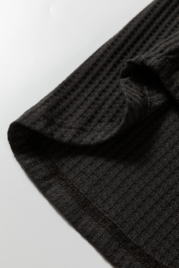 Waffle Knit Patchwork Half Zipped Casual Sweatshirt