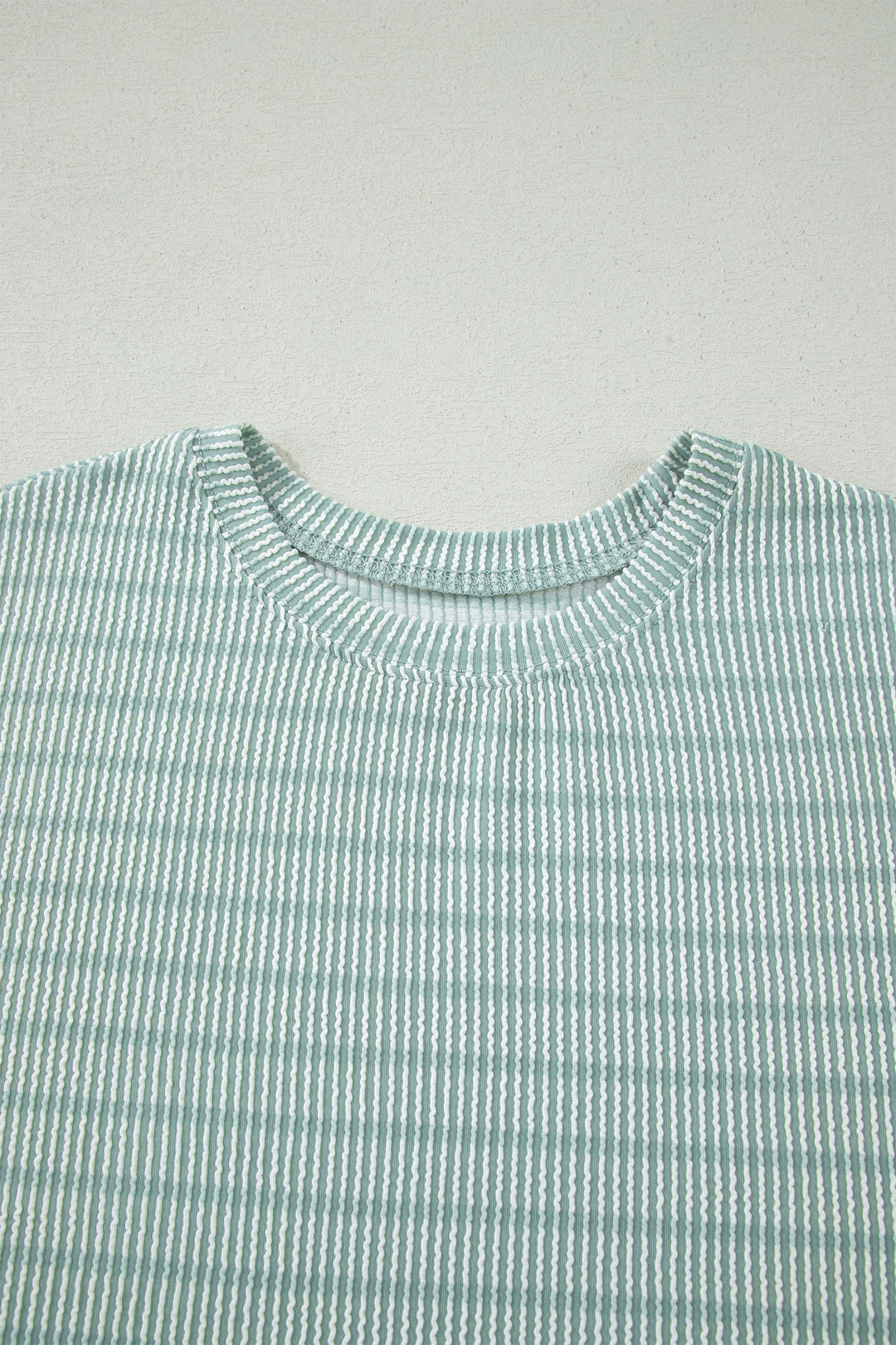 Green Stripe Raised Rib Loose Tee Drawstring Elastic Waist 2pcs Short Set