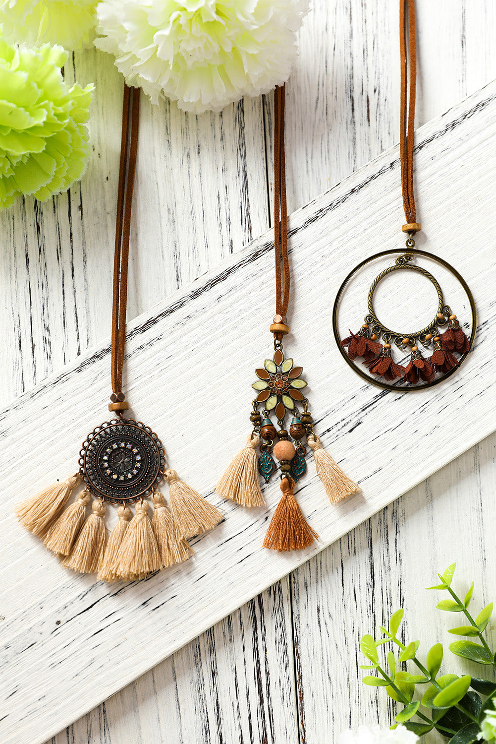 Collier pendentif bohème rétro à pompons, 3 pièces