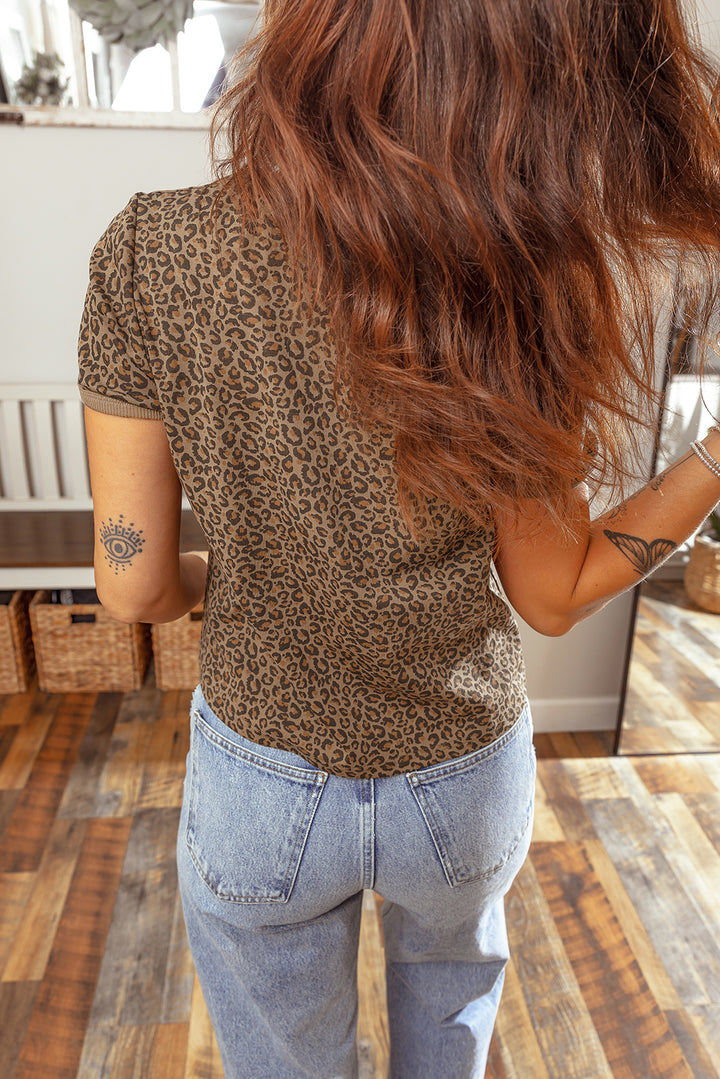 Fierce Leopard Crew Neck T Shirt