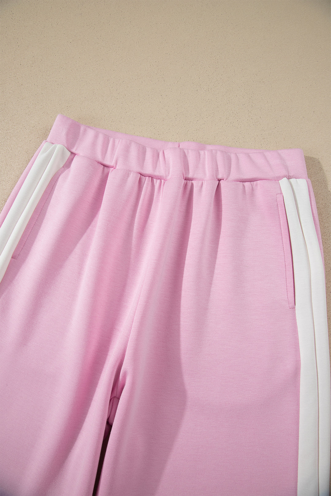 Pink Colorblock Trim Cropped Tank Elastic Waist Shift Pants 2pcs Set