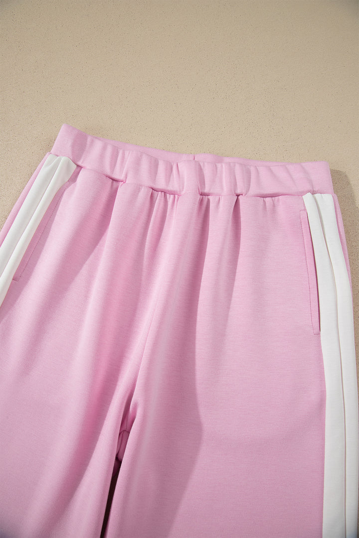 Pink Colorblock Trim Cropped Tank Elastic Waist Shift Pants 2pcs Set