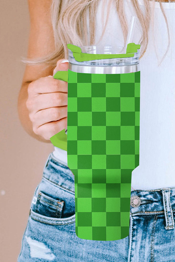 Two Tone Checkered Stainless Tumbler with Handle 40oz