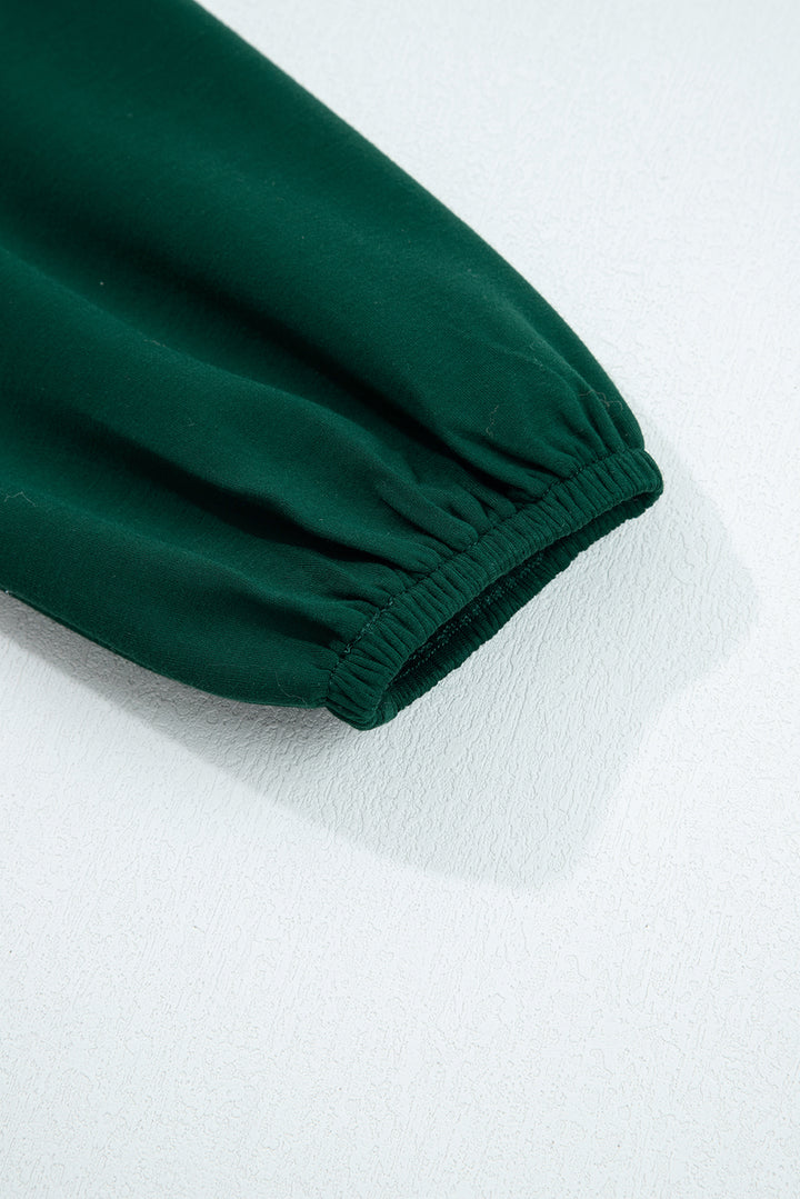 Blackish Green Solid Color Ruched Detail Long Sleeve Midi Dress