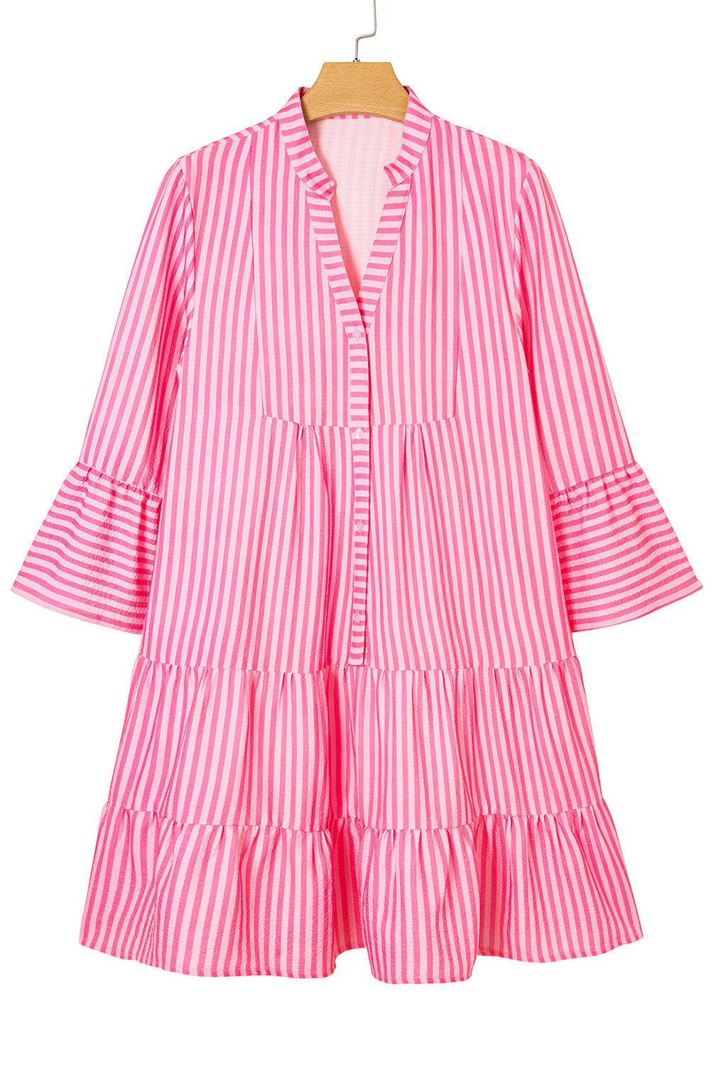 Flare Sleeve Half Placket Tiered Flowy Mini Dress