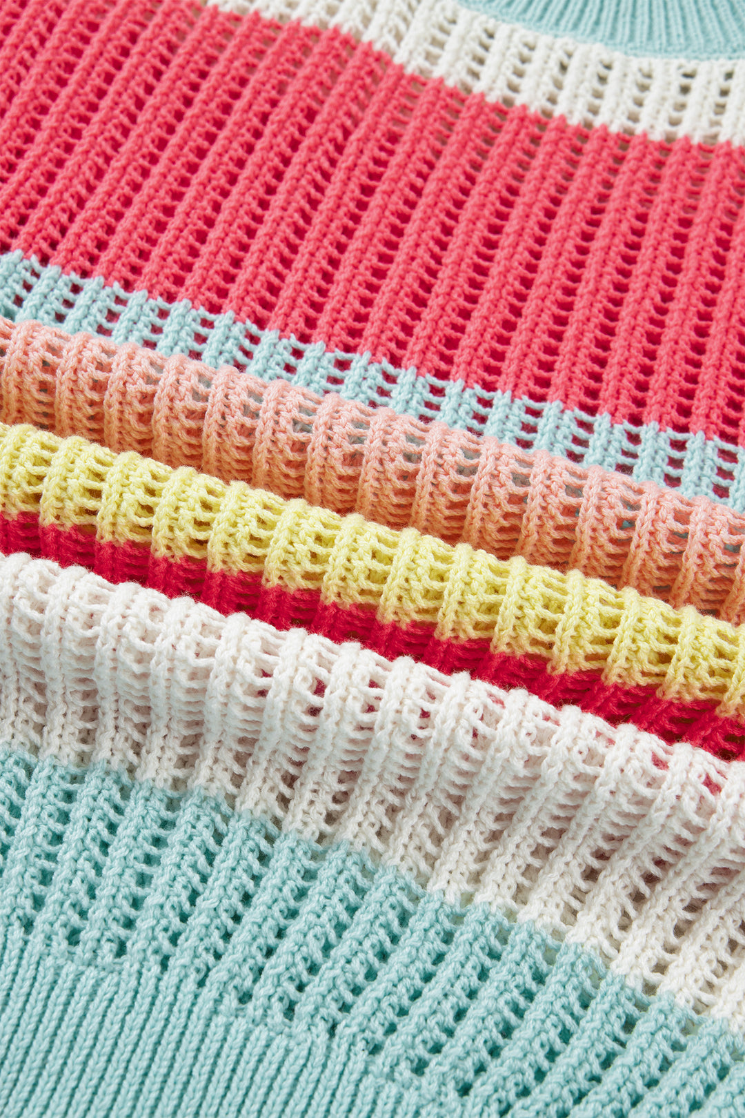 Color Block Hollow Out Knit Short Sleeve Sweater