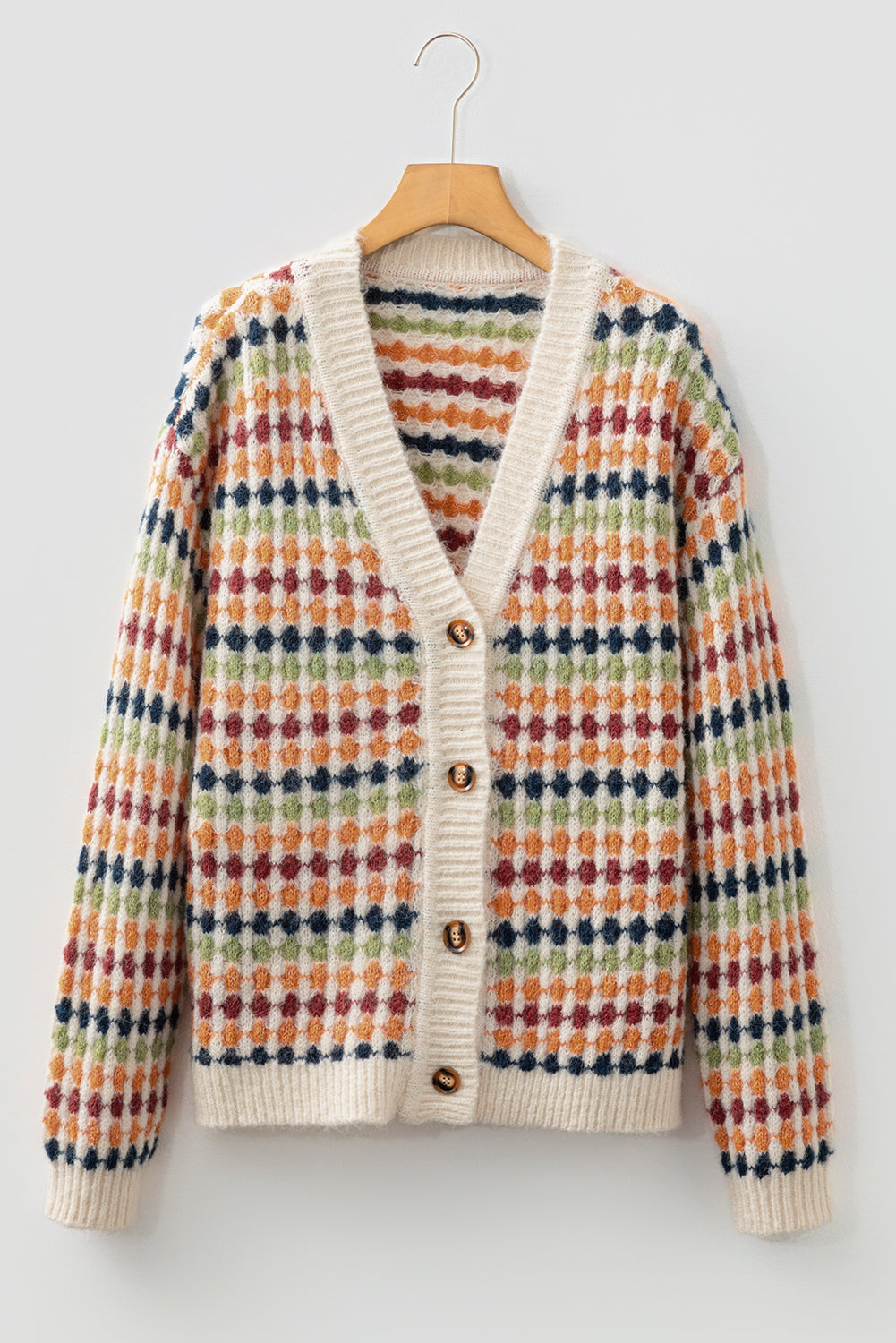 Multicolour Dotty Pattern Knit Button Front Sweater Cardigan
