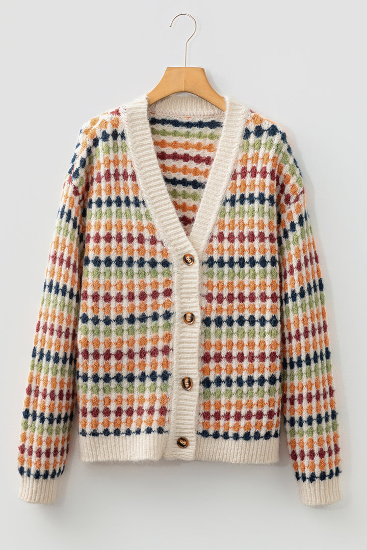 Multicolour Dotty Pattern Knit Button Front Sweater Cardigan