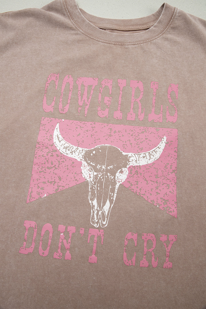 Smoke Gray COWGIRLS DONT CRY Western Graphic Mineral Wash Tank Top