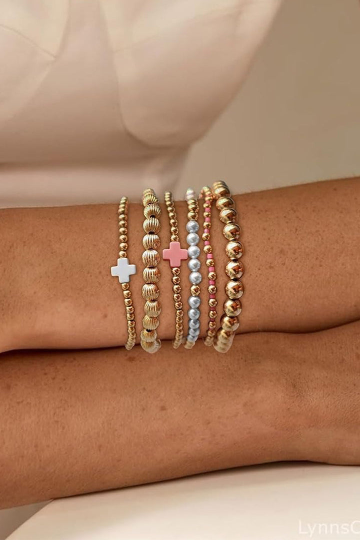 Plated Beading Pearl Cross Decor Multilayer Bracelet