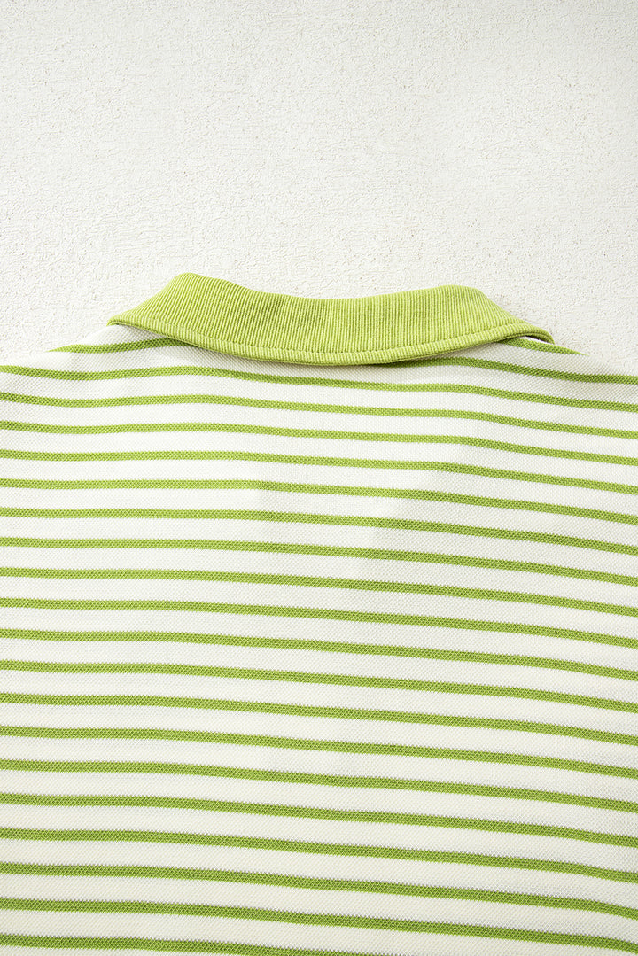 Green Stripe Collared Pullover and Skort 2pcs Outfit