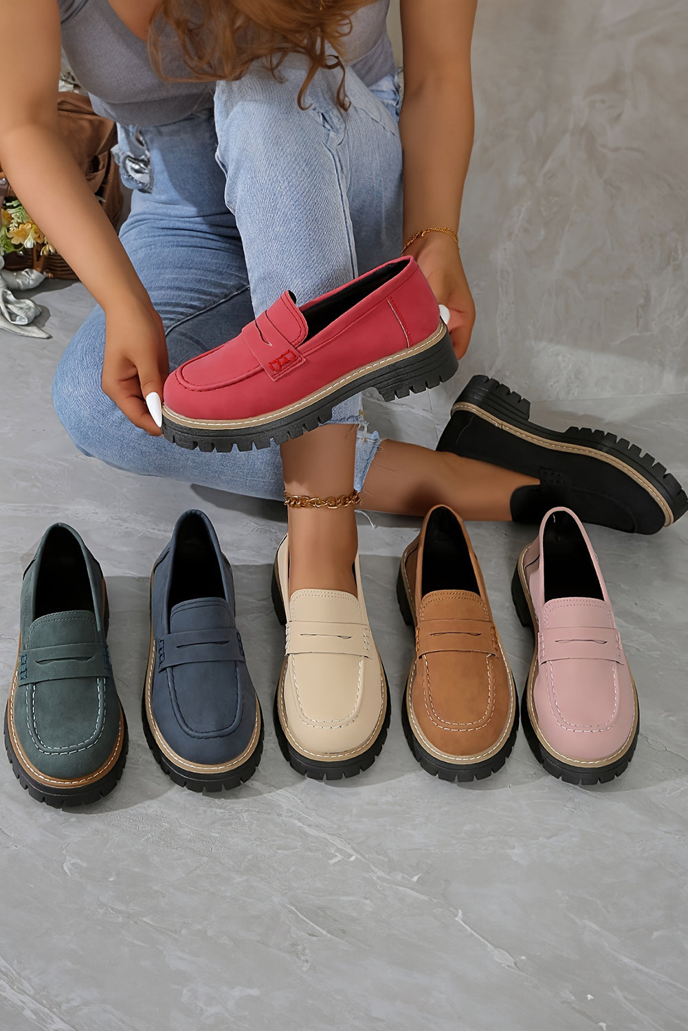 Mocassins épais à enfiler en faux daim