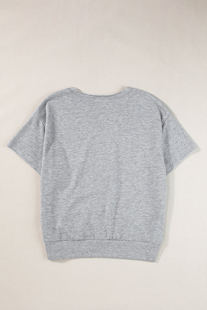 USA Lettering Patch Notched Neck Loose Tee