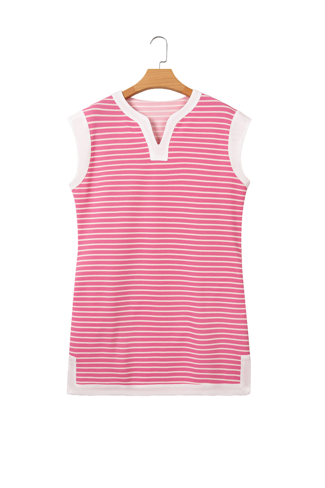 Pink Stripe Color Block Trim Notched Neck Sleeveless Shift Mini Dress