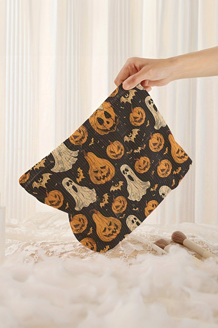 Striped Halloween Pumpkin Ghost Printed Makeup Bag